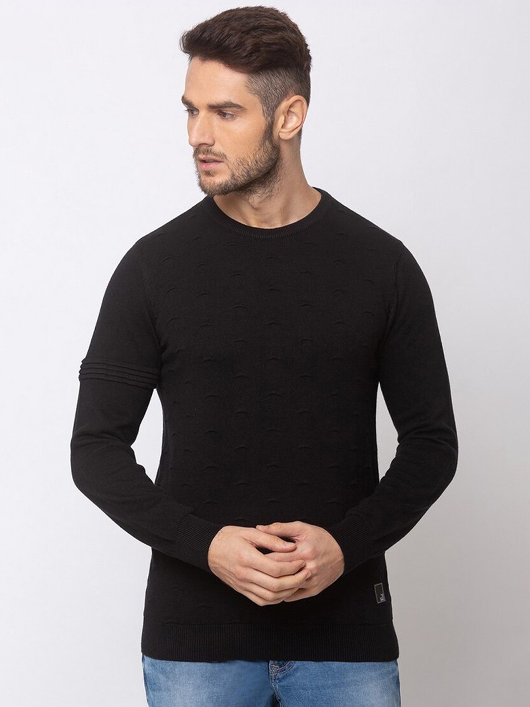 

SPYKAR Men Black Cotton Pullover