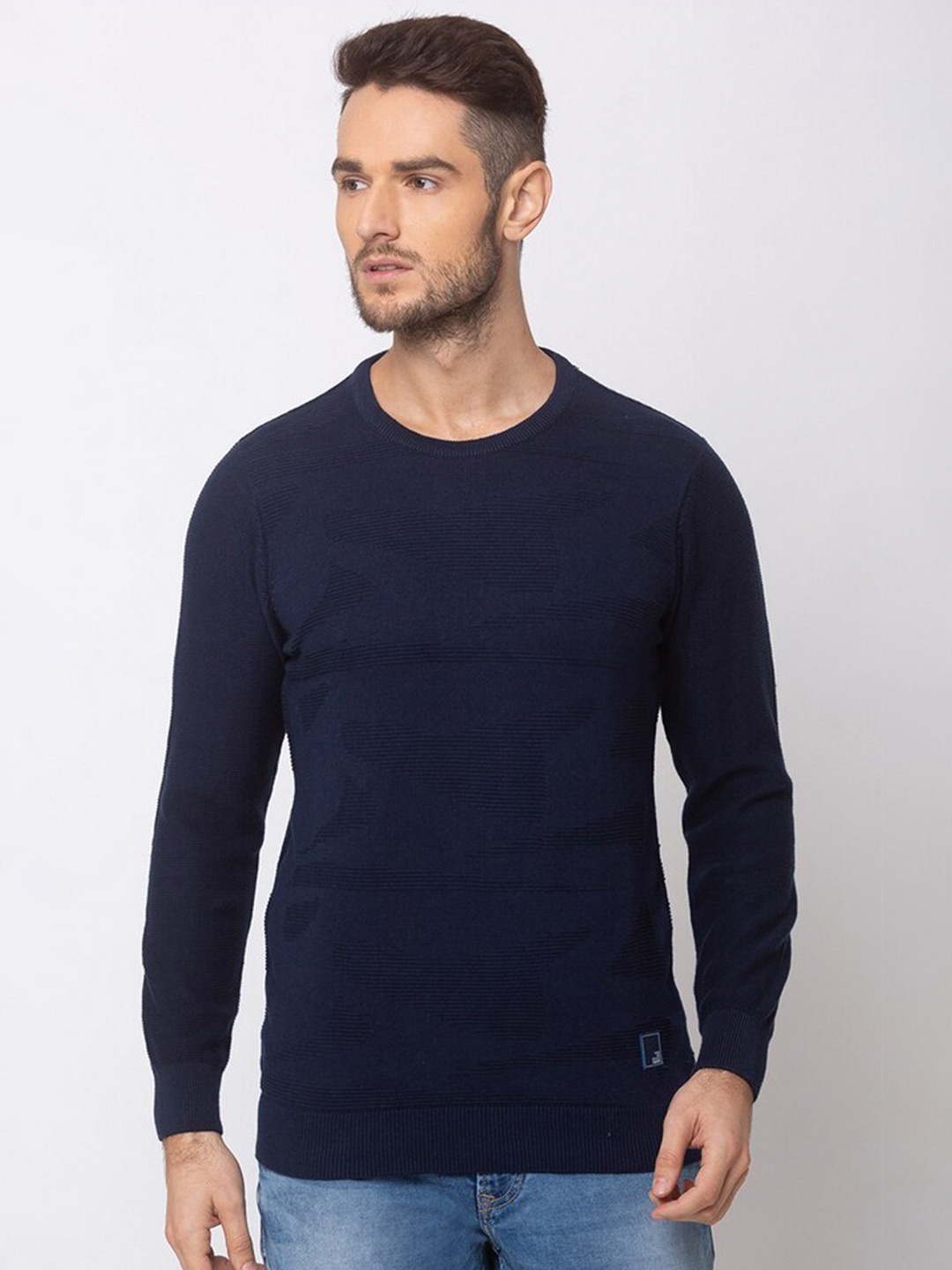 

SPYKAR Men Navy Blue Cotton Pullover