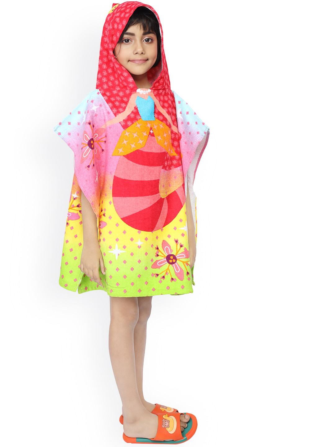 

Yellow Bee Girls Red & Yellow Mermaid Hooded Poncho Towel
