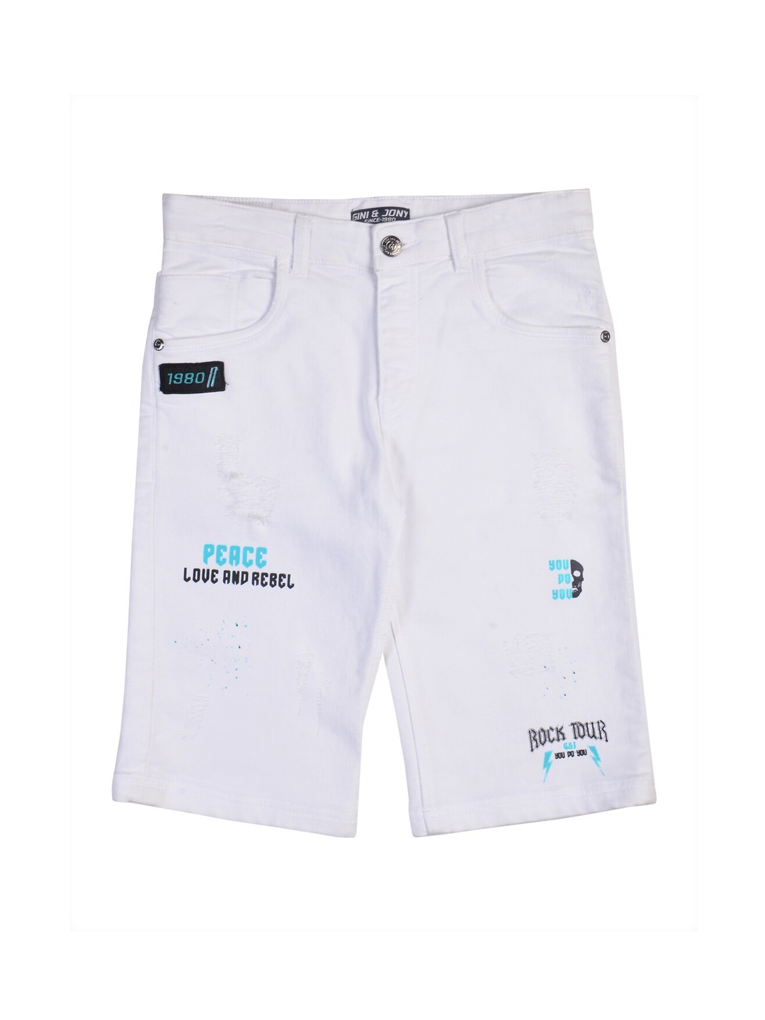 

Gini and Jony Boys White Printed Cotton Shorts