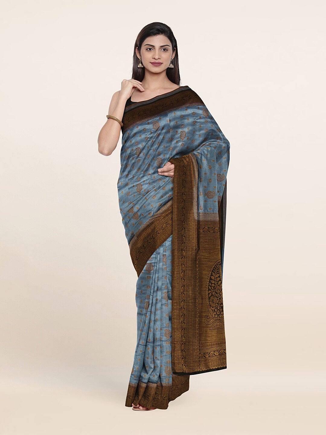 

Pothys Grey & Brown Ethnic Motifs Printed Saree