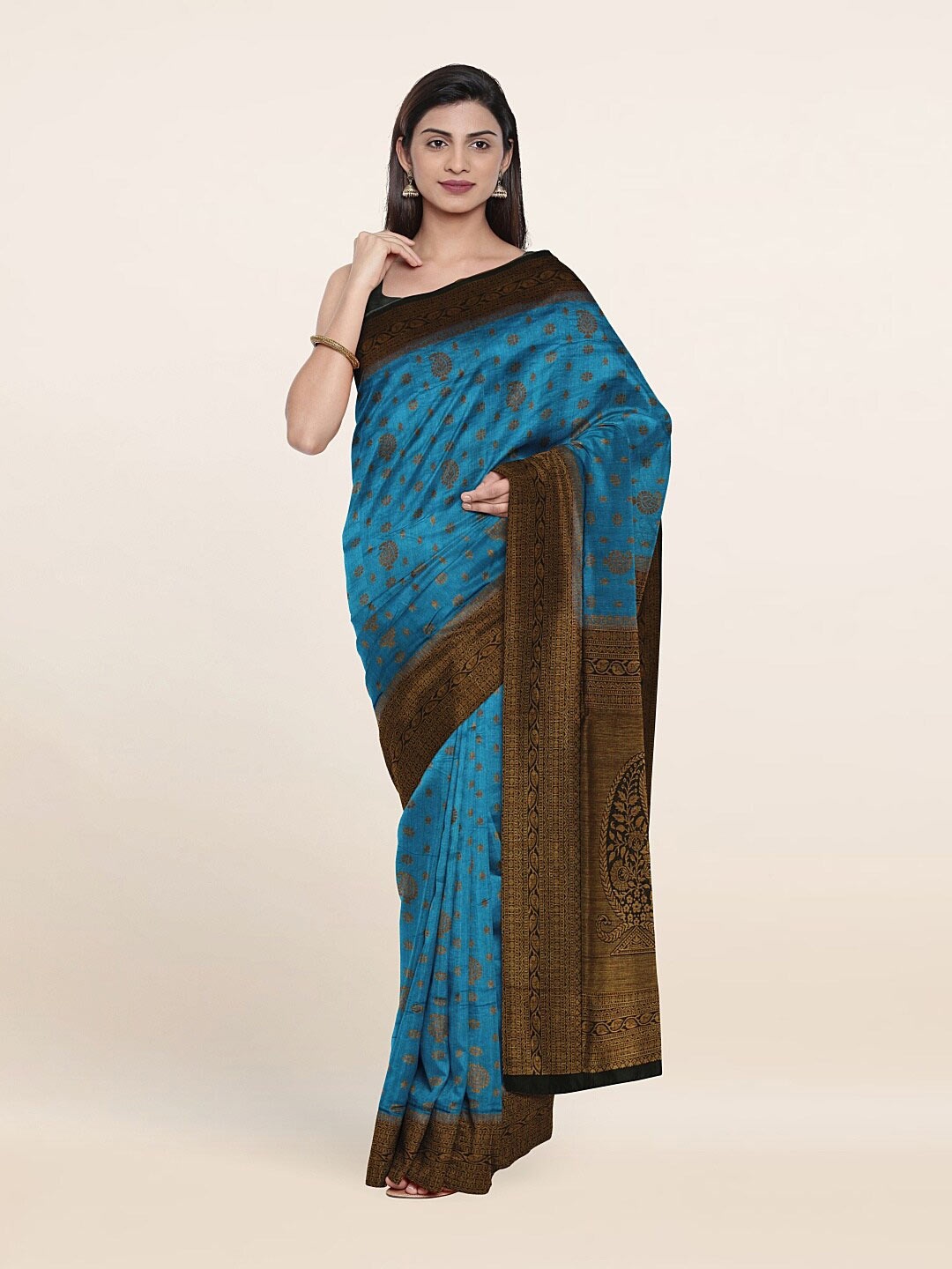 

Pothys Blue & Brown Ethnic Motifs Printed Saree