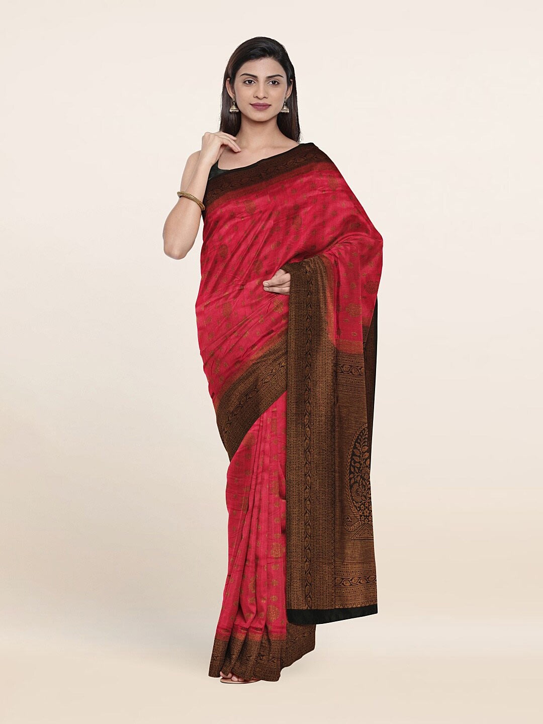 

Pothys Red & Brown Ethnic Motifs Saree
