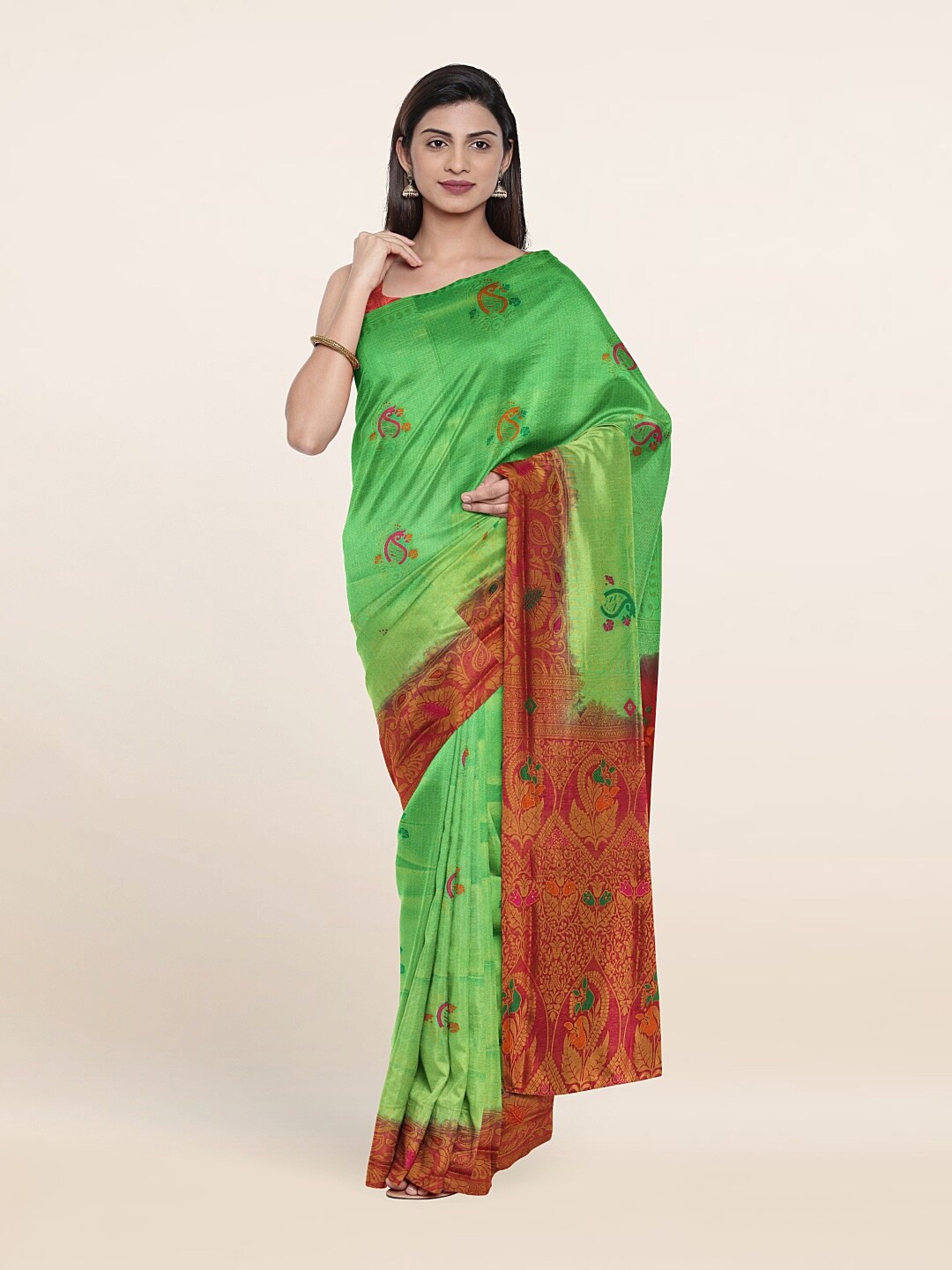 

Pothys Green & Red Woven Design Zari Art Silk Saree