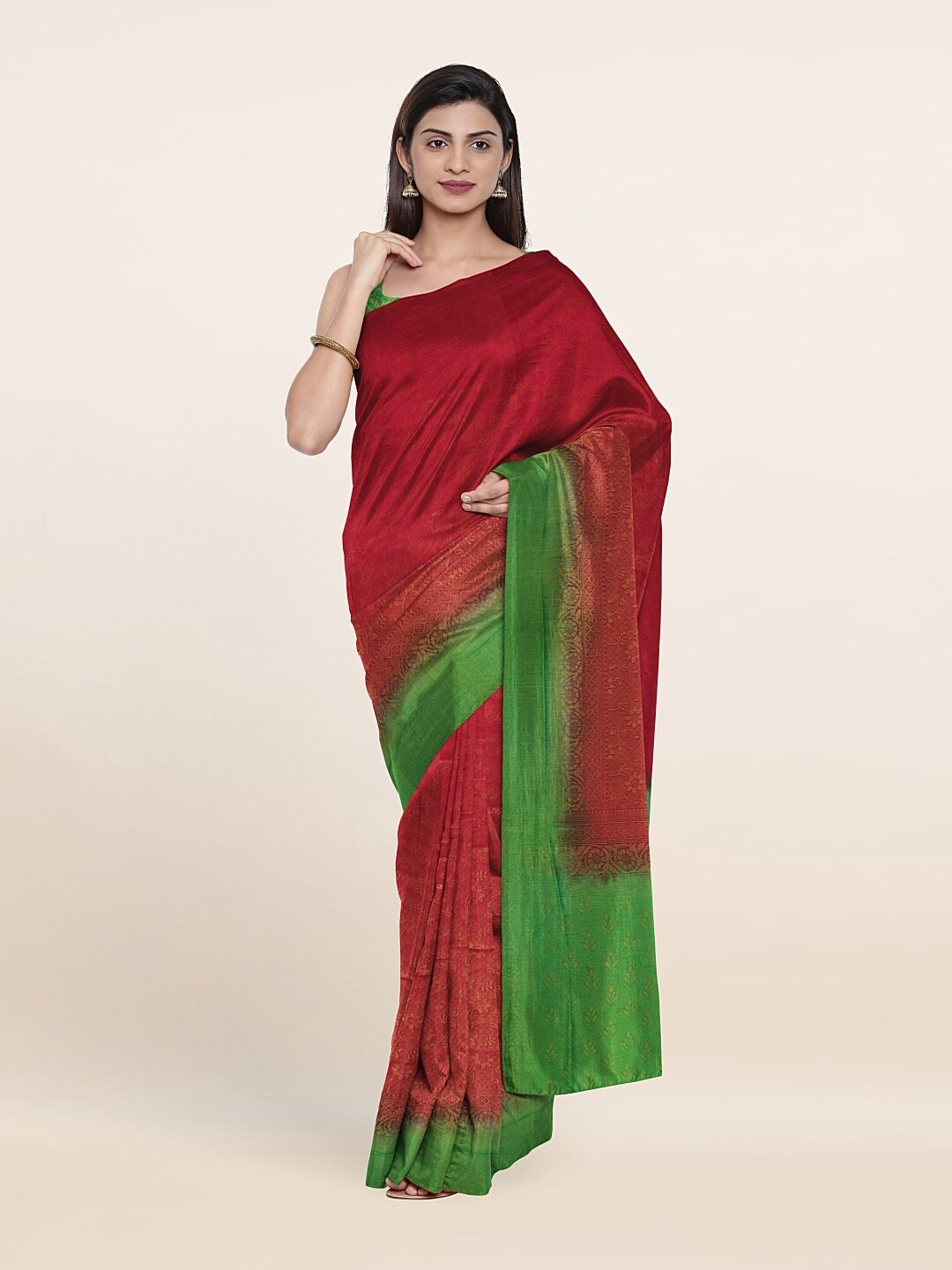 

Pothys Red & Green Floral Printed Saree
