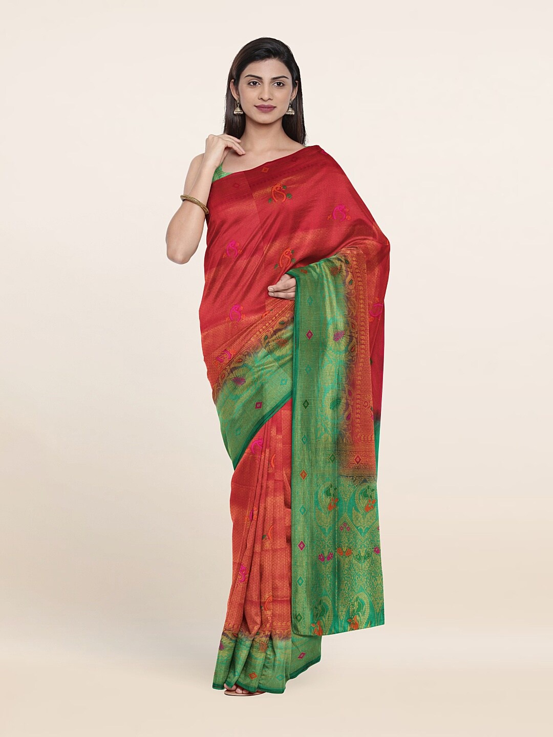 

Pothys Pink & Green Floral Saree