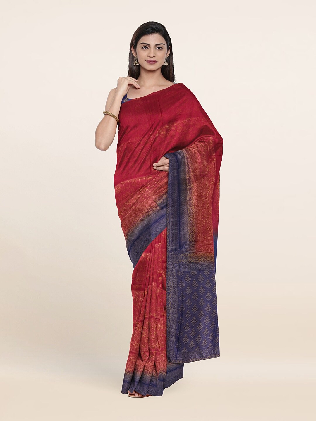

Pothys Pink & Blue Floral Saree