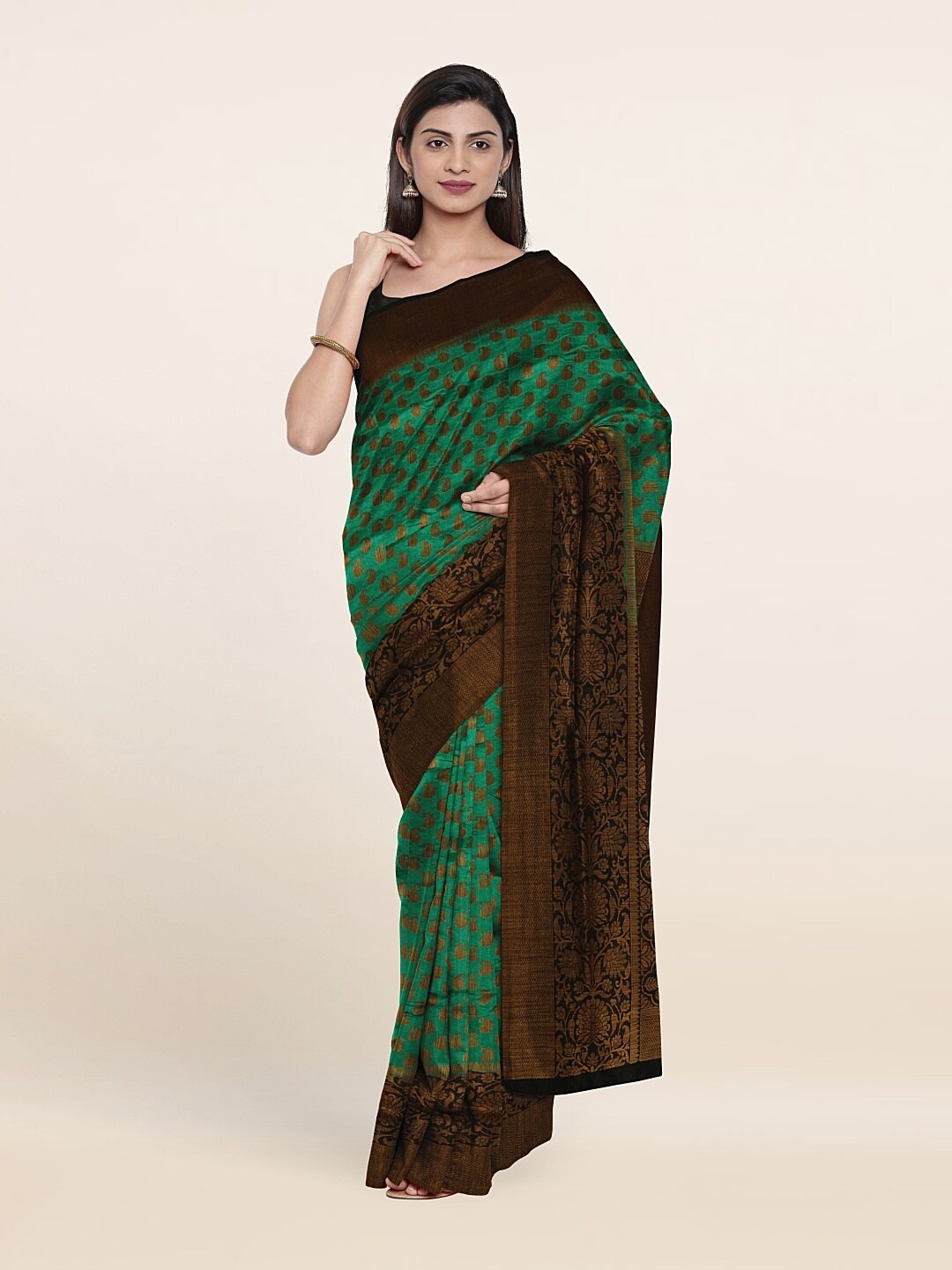 

Pothys Green & Brown Woven Design Saree