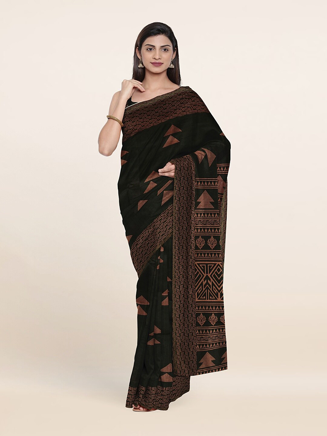 

Pothys Black & Pink Geometric Printed Saree