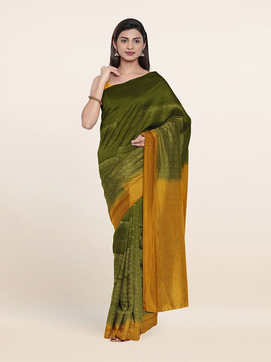 

Pothys Green & Mustard Ethnic Motifs Saree