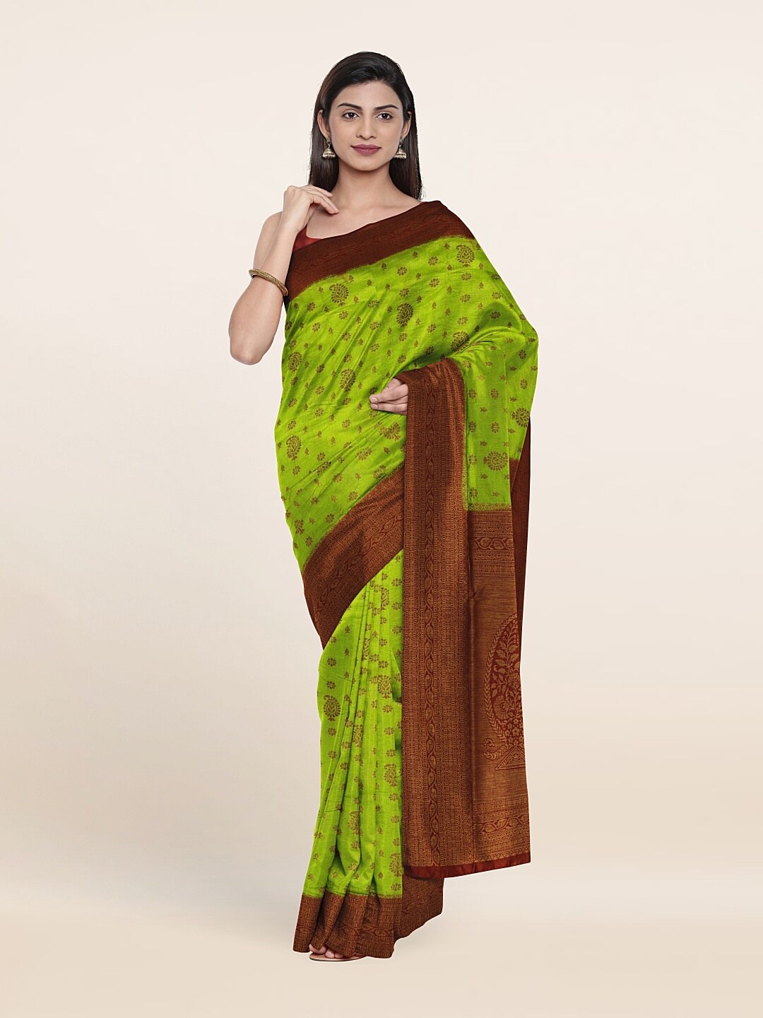 

Pothys Green & Maroon Paisley Zari Saree