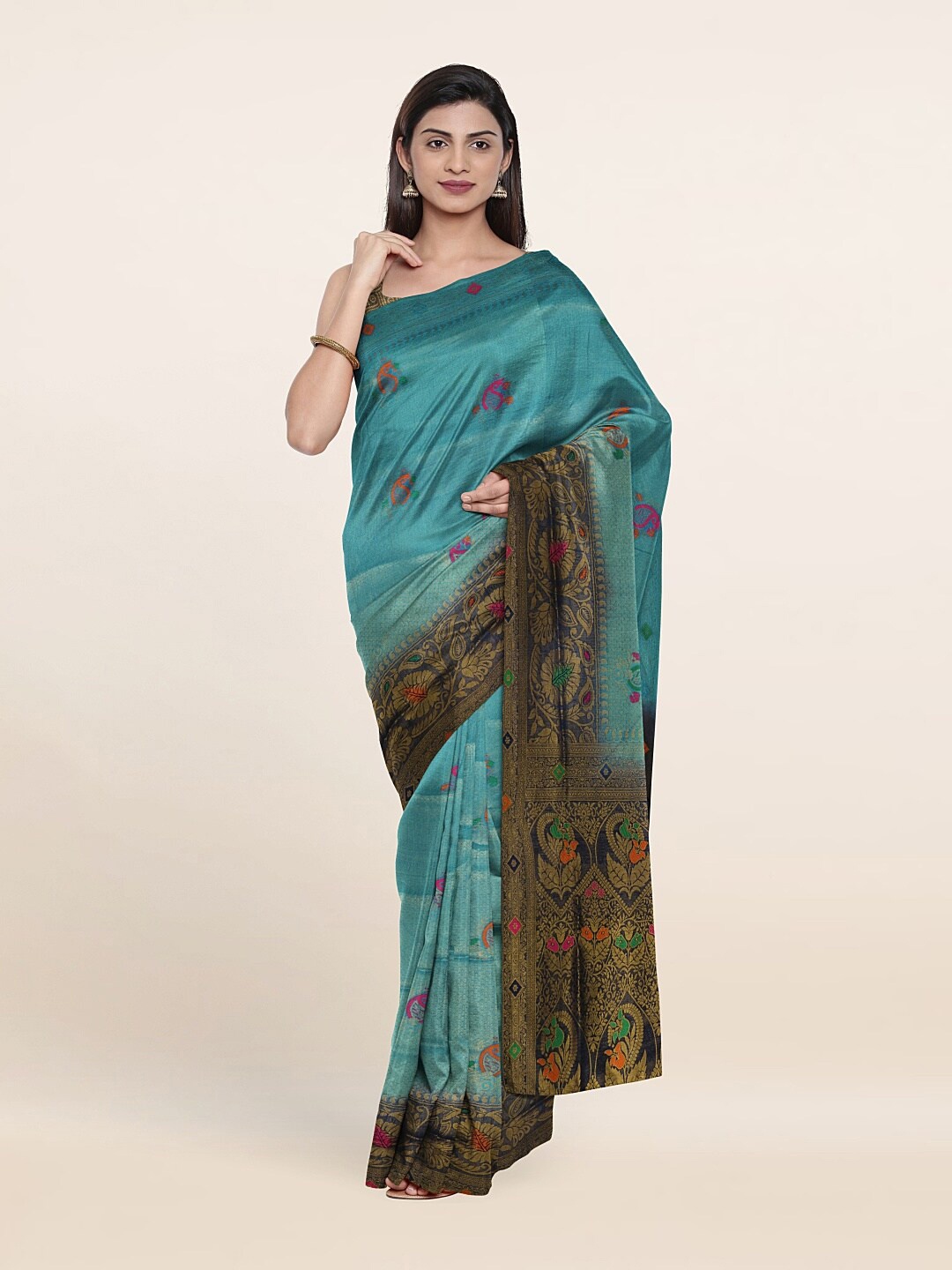 

Pothys Blue & Pink Floral Printed Saree