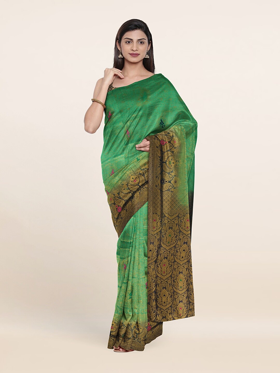 

Pothys Green & Navy Blue Floral Saree