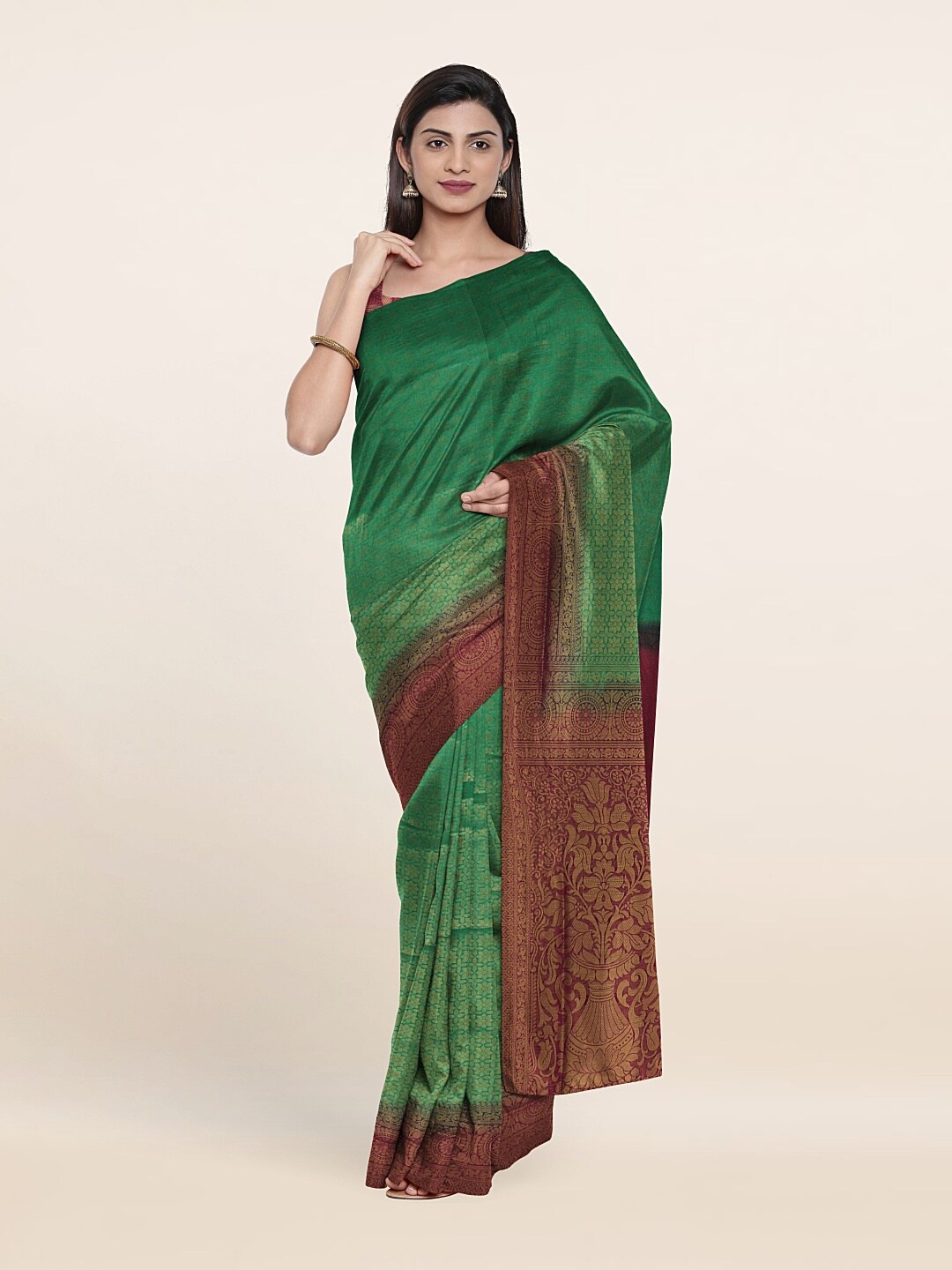 

Pothys Green & Magenta Ethnic Motifs Saree