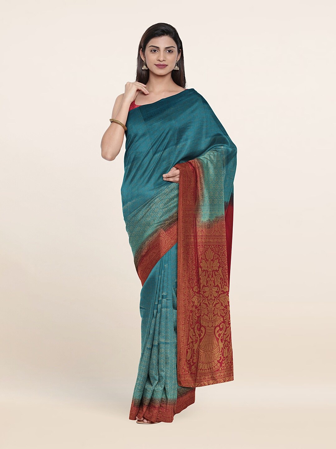 

Pothys Blue & Red Ethnic Motifs Saree