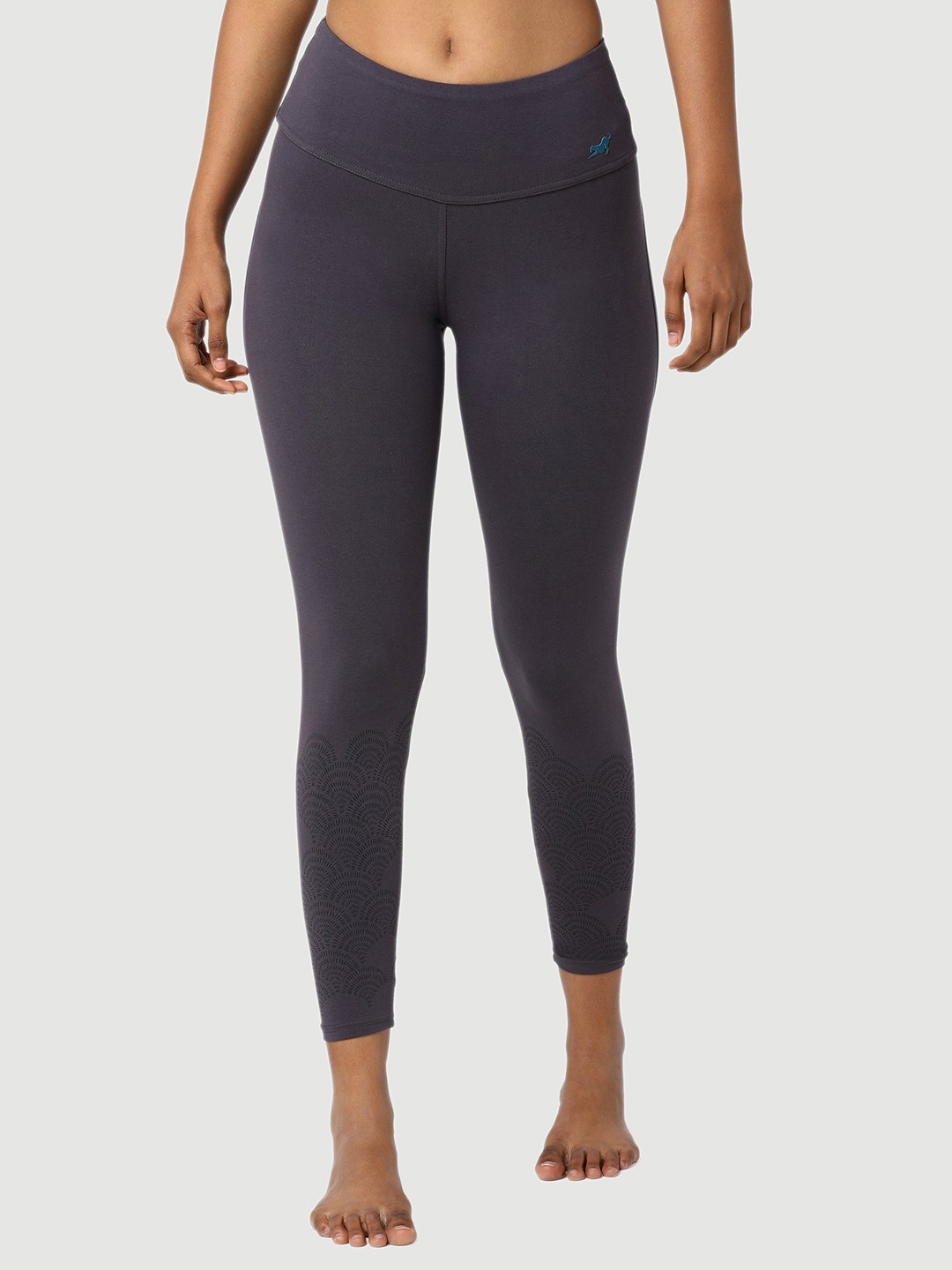 

Proyog Women Charcoal Grey Printed Cotton Rapid-Dry Tights