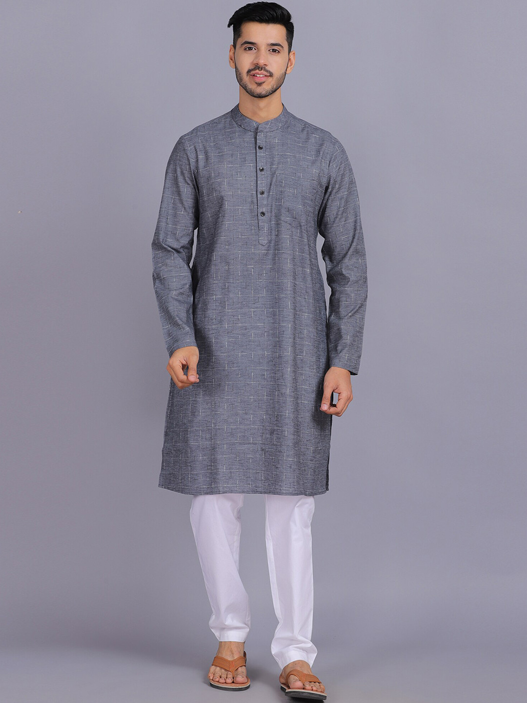 

Waahiba Men Charcoal Kurta with Pyjamas