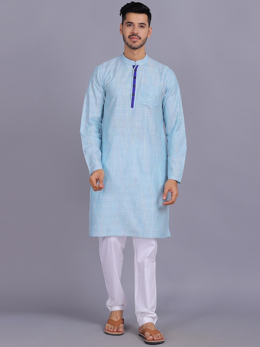

Waahiba Men Blue & Pink Kurta with Pyjama Set