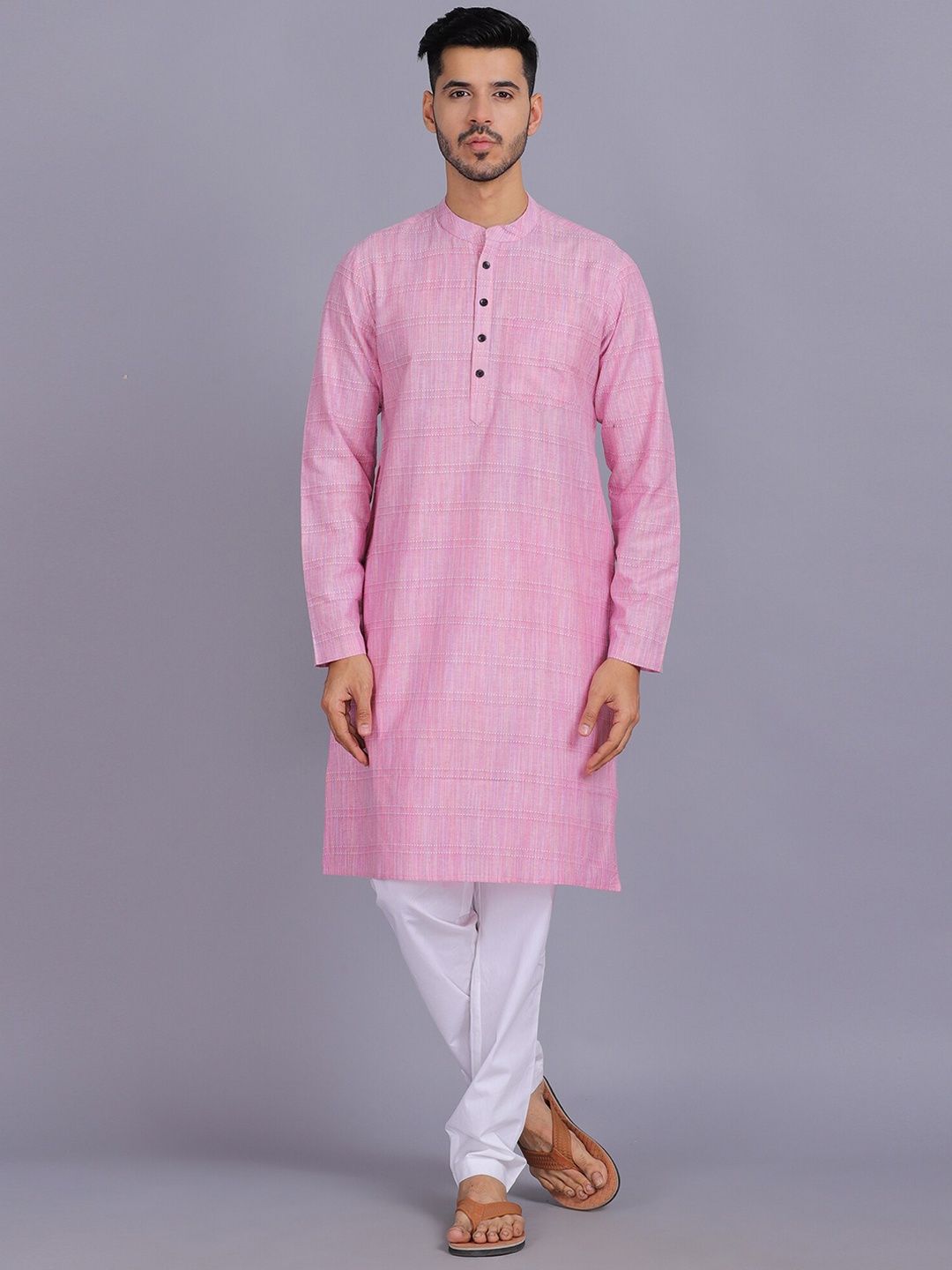 

Waahiba Men Pink & White Straight Kurta with Pyjamas