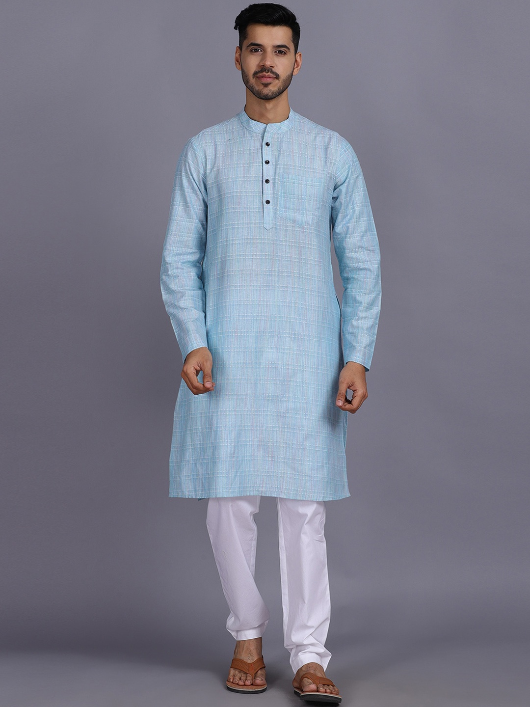 

Waahiba Men Blue & White Kurta with Pyjamas Set