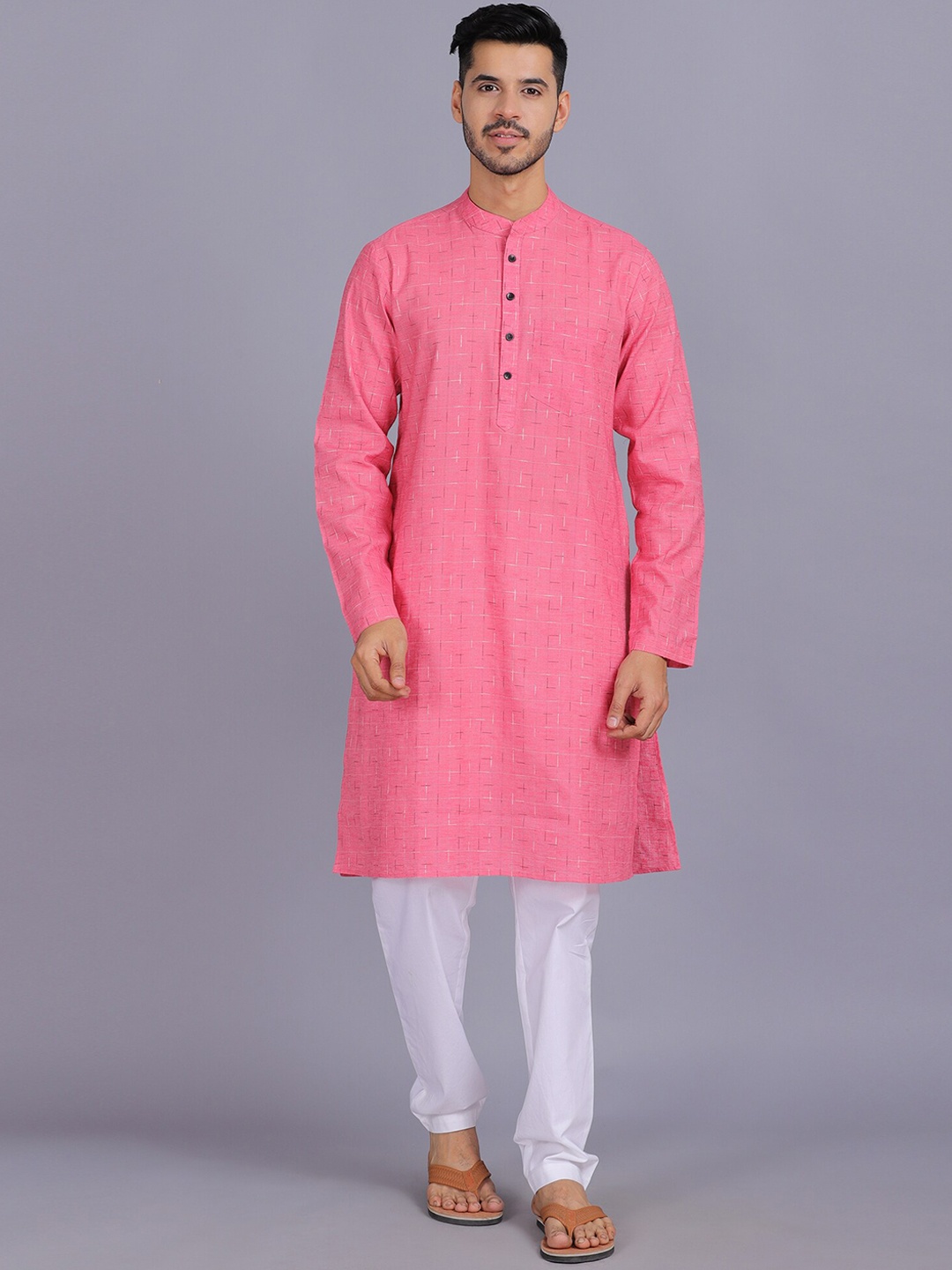 

Waahiba Men Magenta & White Straight Kurta with Pyjamas