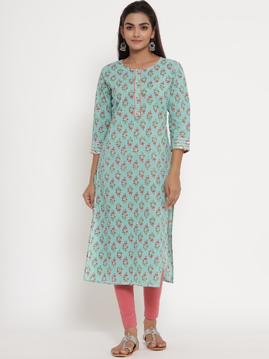 

mirari Women Blue & Pink Floral Cotton Kurta