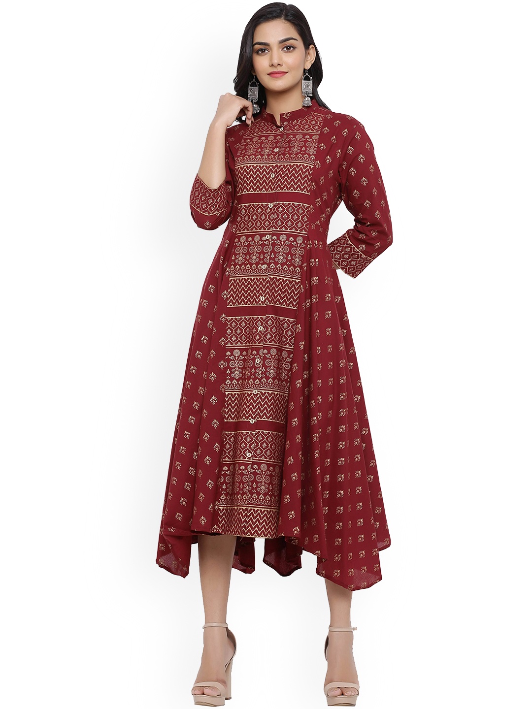 

mirari Women Maroon & Gold-Toned Ethnic Motifs Printed Kurta