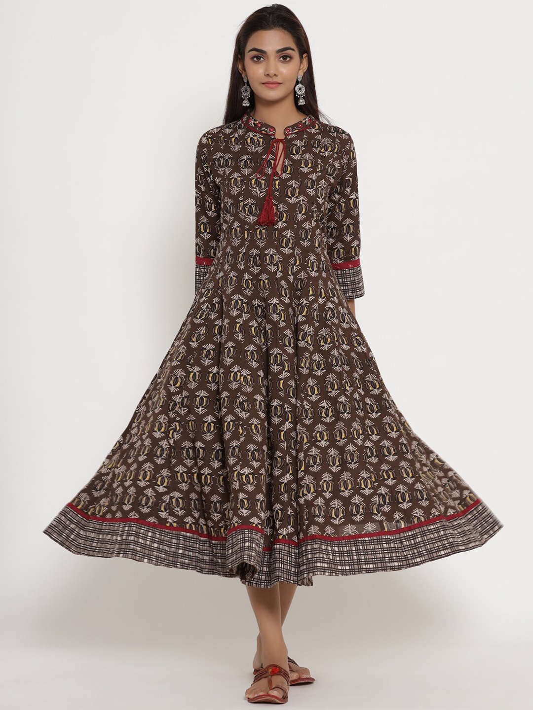 

mirari Women Brown & Red Floral Printed Floral Anarkali Kurta