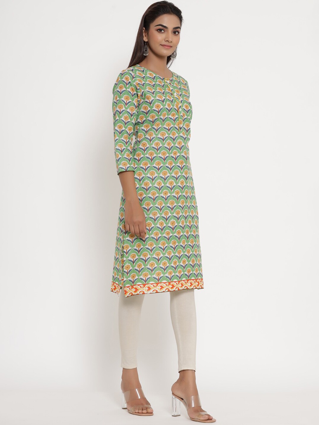 

mirari Women Green & Yellow Floral Printed Floral Kurta