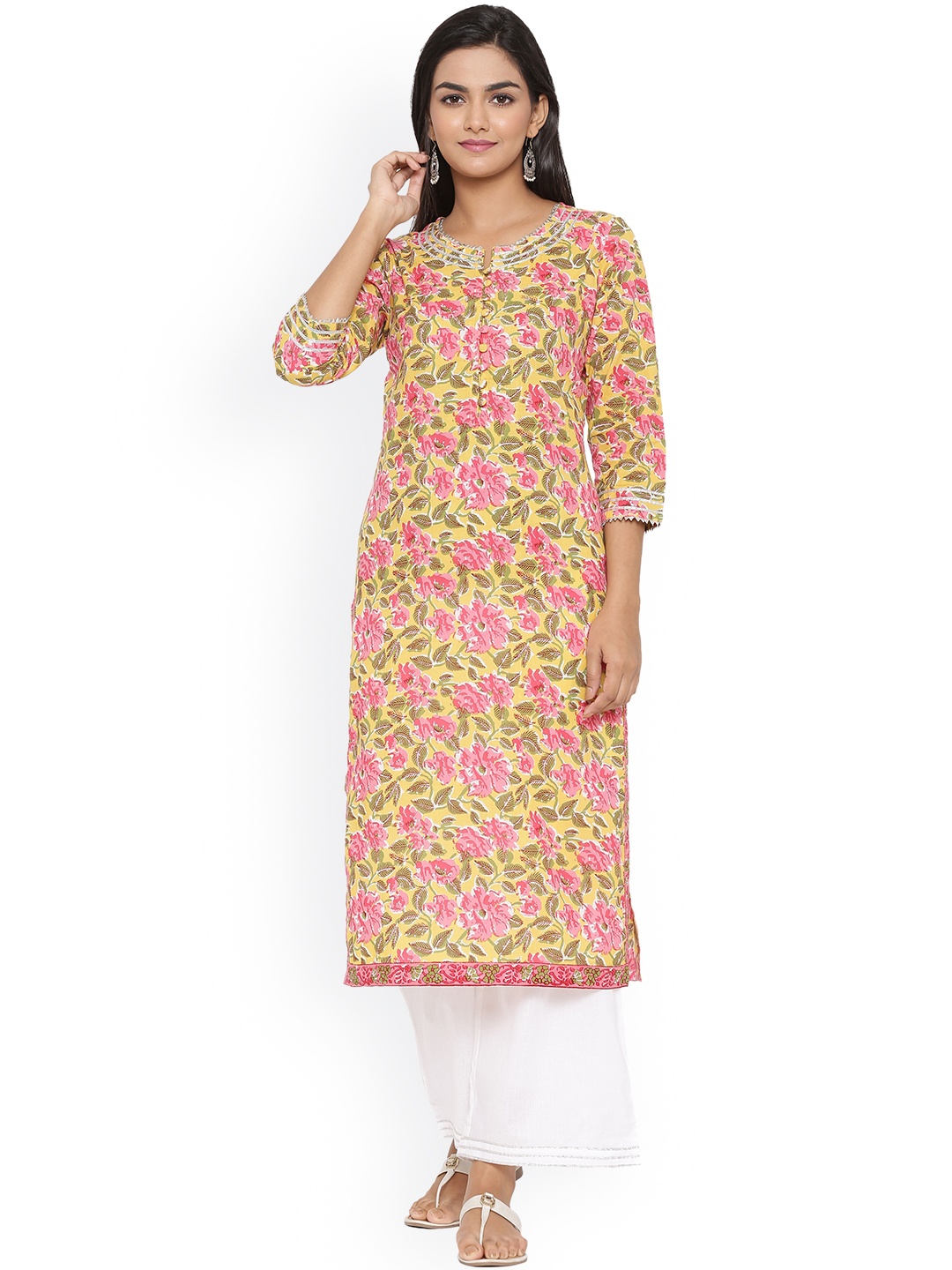 mirari Women Yellow & Pink Floral Printed Floral Kurta