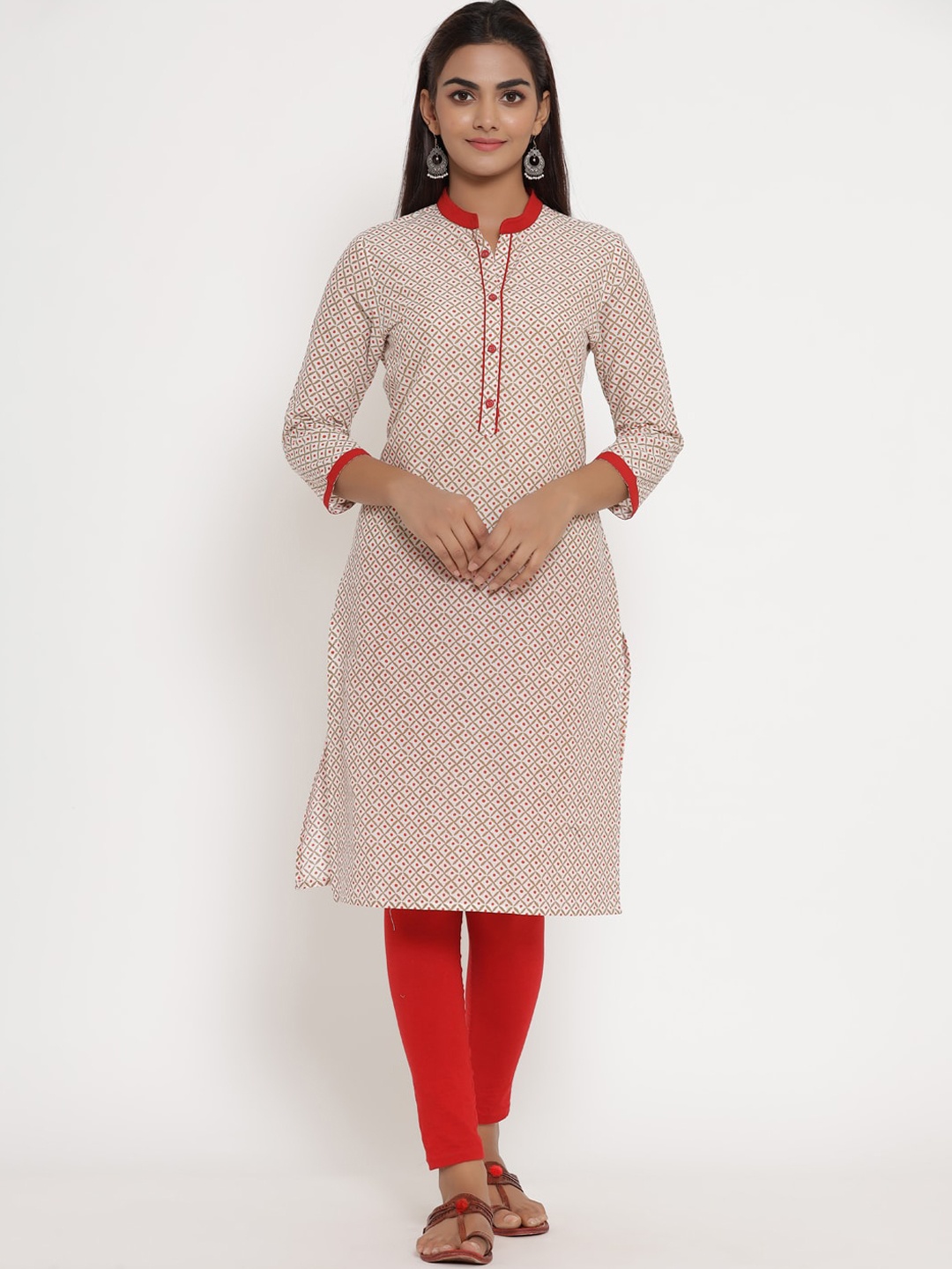 

mirari Women Off White & Red Ethnic Motifs Printed Floral Kurta