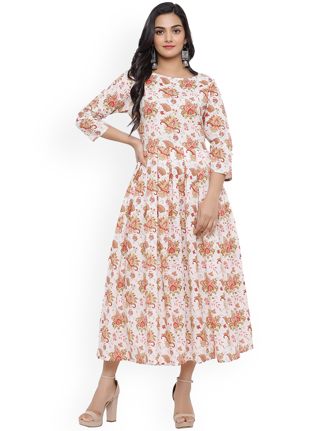 

mirari Women Off White & Red Floral Printed Anarkali Kurta