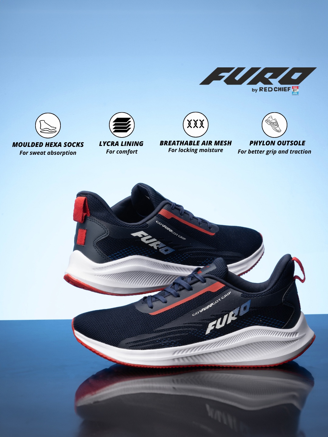 

FURO by Red Chief Men Navy Blue Mesh Lace Up Regular Running Sports Shoes