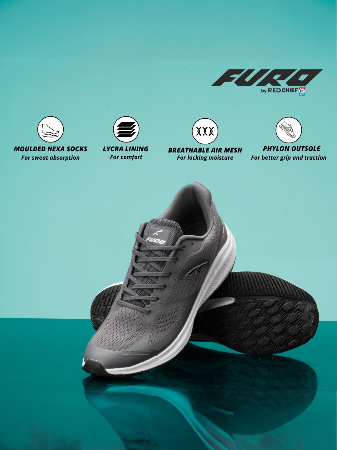 

FURO by Red Chief Men Grey Mesh Lace Up Regular Running Sports Shoes