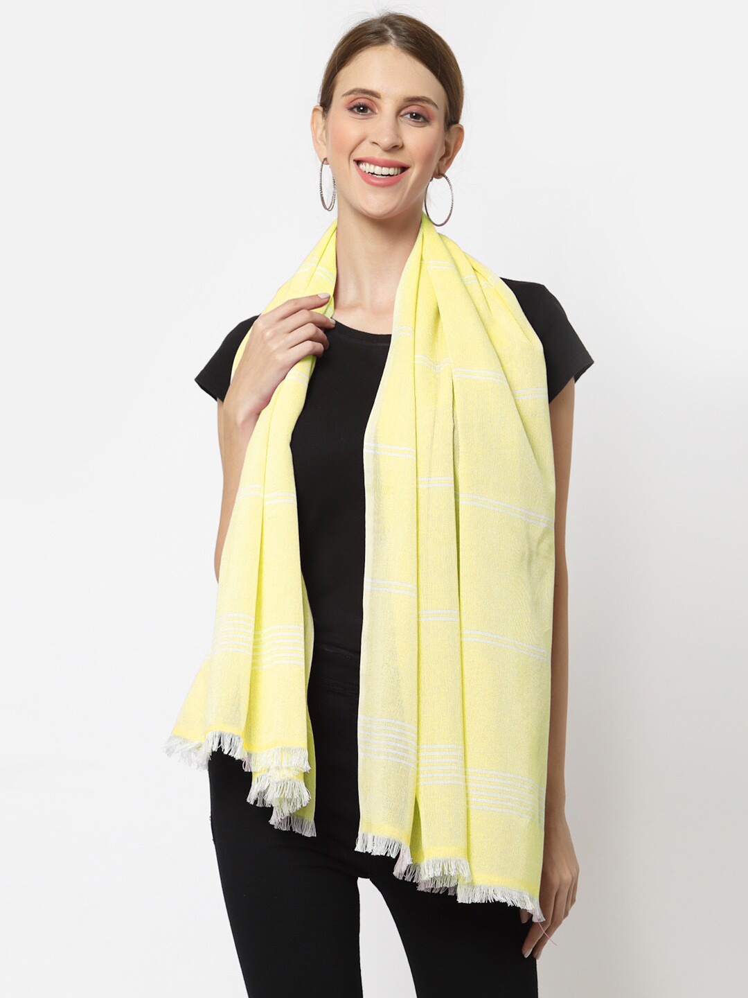 

KLOTTHE Women Yellow & White Striped Stole