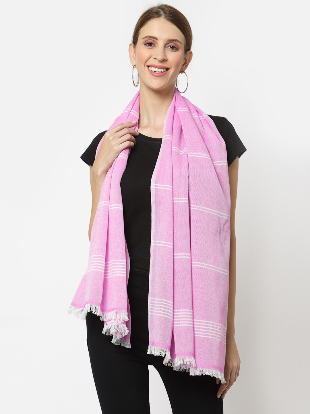 

KLOTTHE Women Pink & White Striped Stole