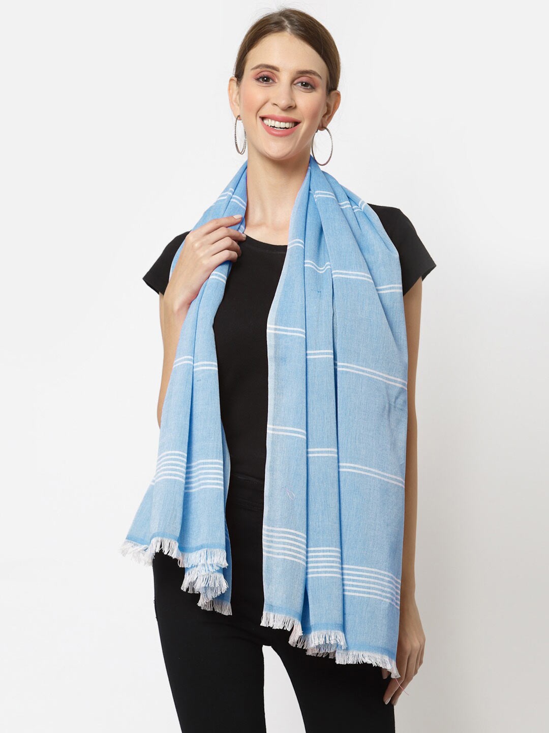

KLOTTHE Women Blue & White Striped Stole
