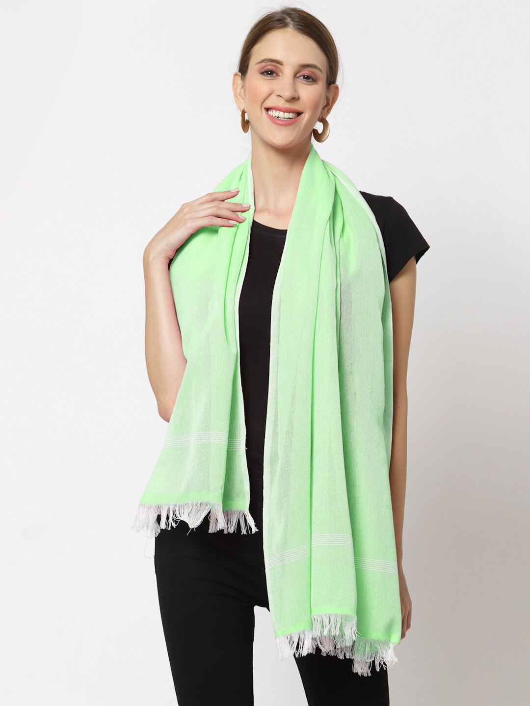 

KLOTTHE Women Green & White Solid Stole