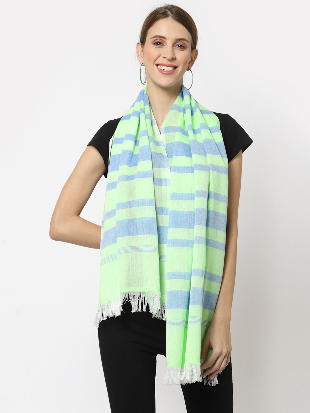 

KLOTTHE Women Green & Blue Striped Stole