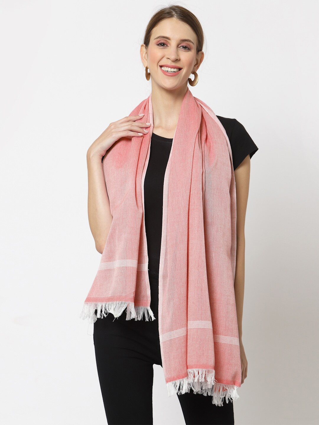 

KLOTTHE Women Orange & White Solid Stole