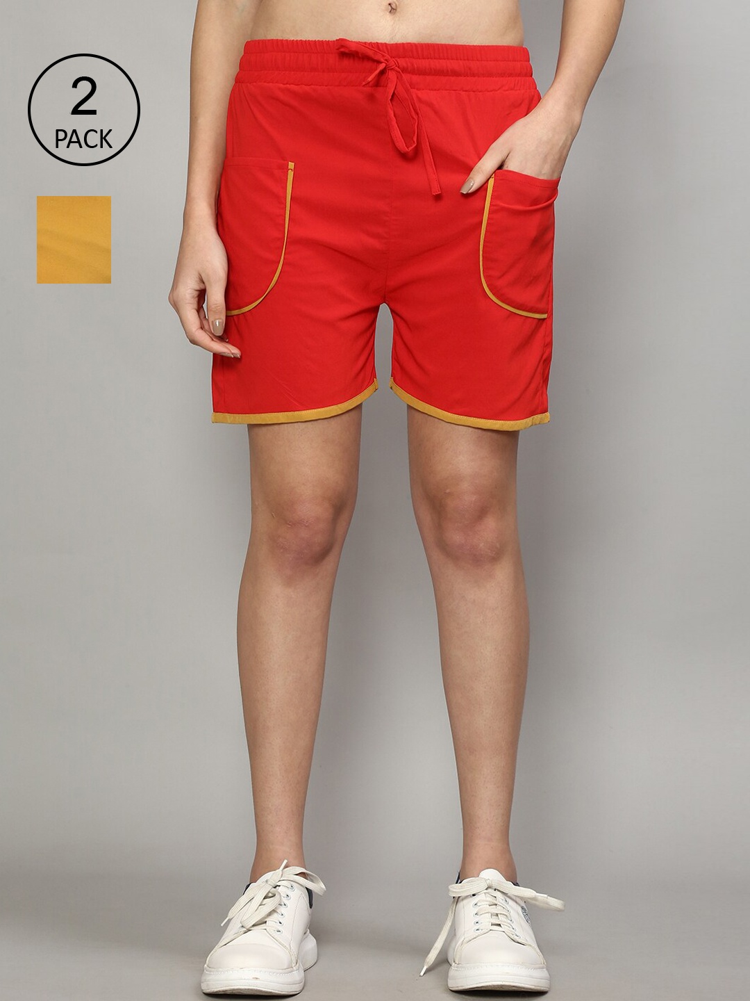 

GRACIT Women Pack of 2 Red Running Shorts