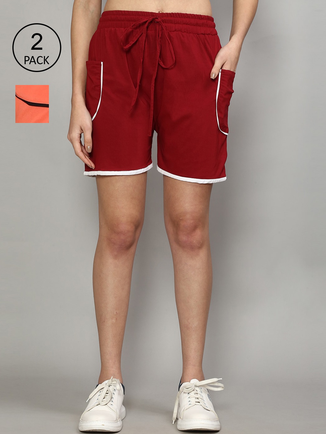 

GRACIT Women Pack of 2 Maroon Running Sports Shorts
