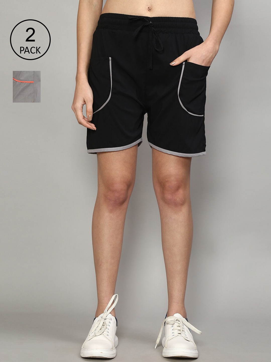 

GRACIT Women Pack of 2 Black Running Shorts