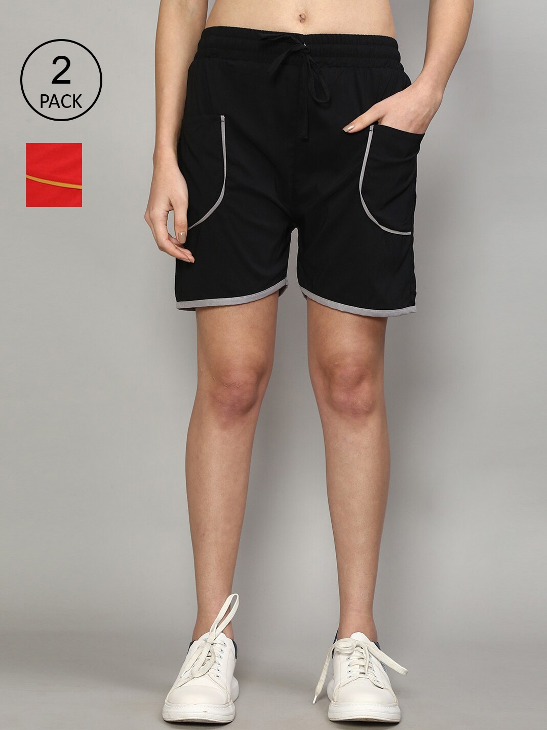 

GRACIT Women Pack of 2 Black Running Sports Shorts
