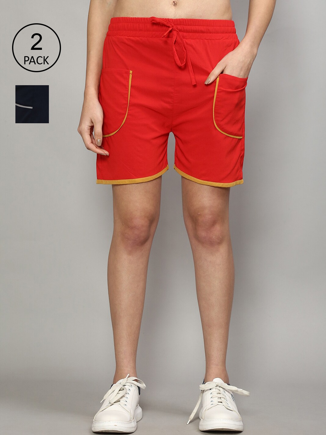 

GRACIT Women Pack of 2 Red Running Sports Shorts