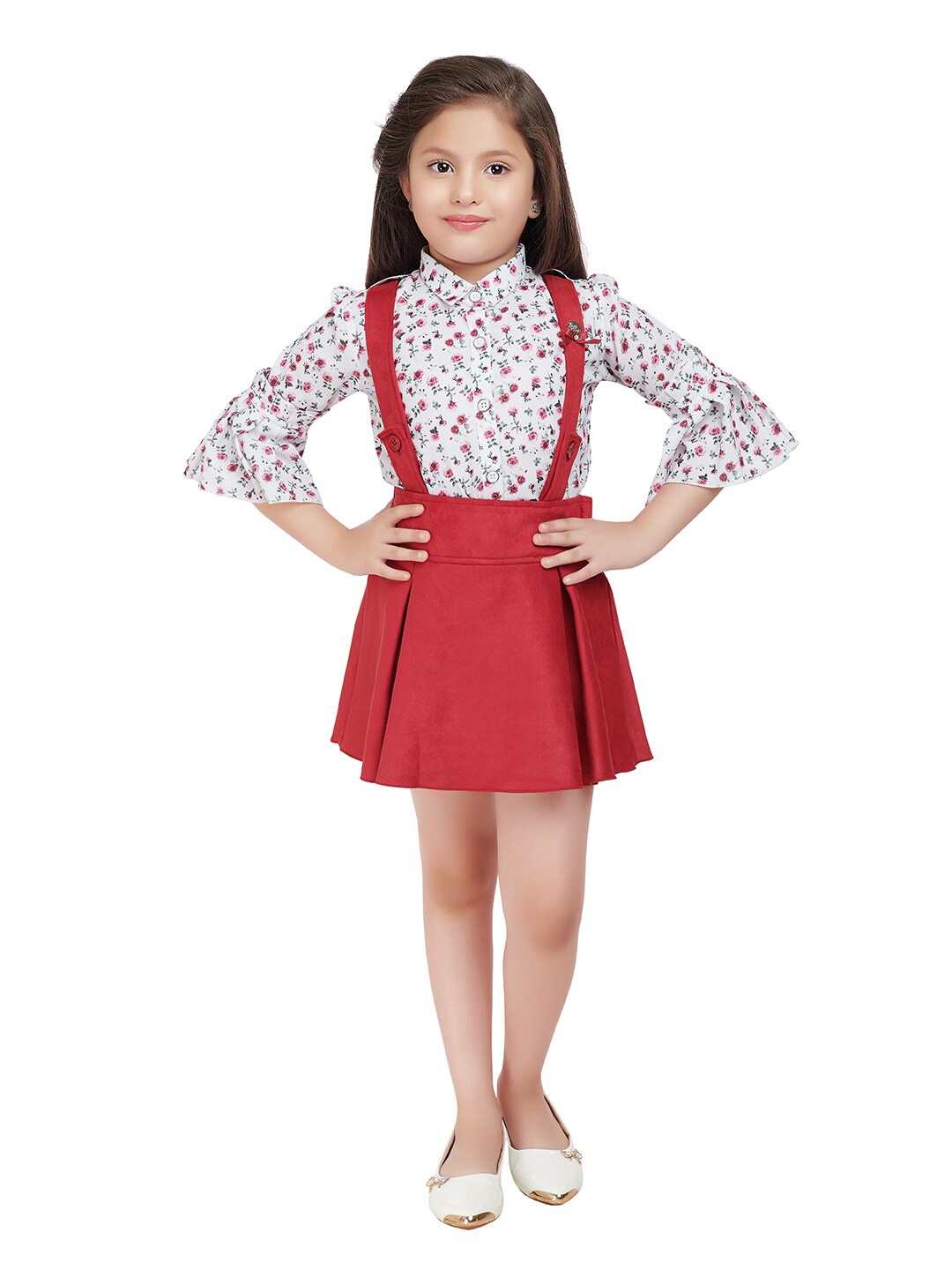 

Tiny Baby Girls Red Printed Shirt with Solid Skirt
