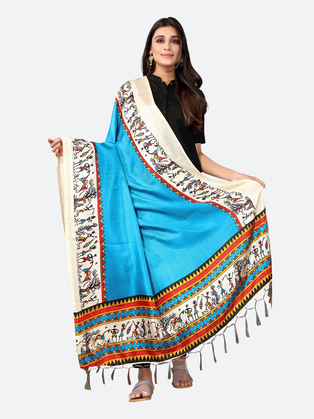 

Satrani Woman Blue & White Ethnic Motifs Printed Silk Blend Dupatta