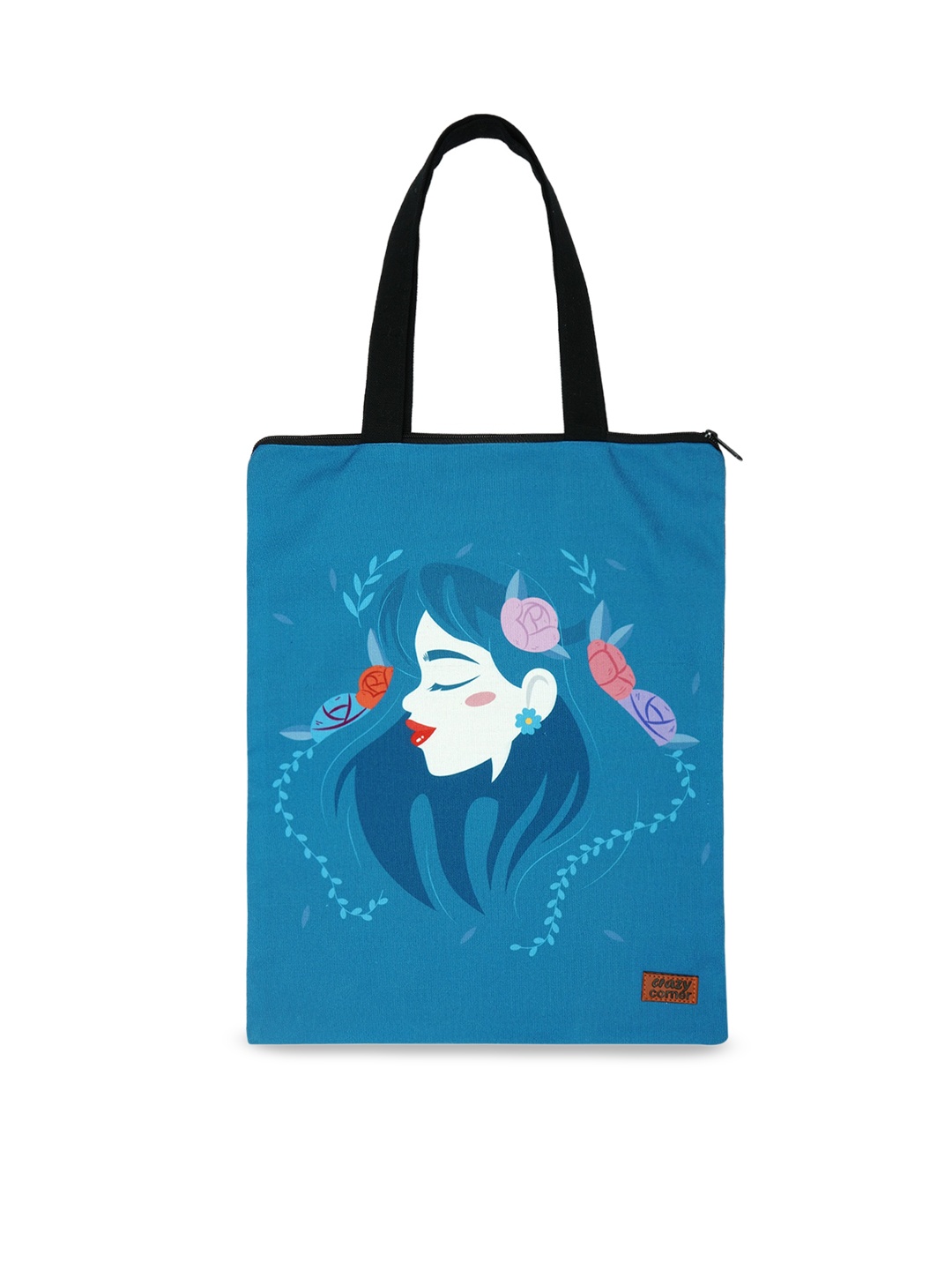 

Crazy Corner Blue Printed Structured Tote Bag