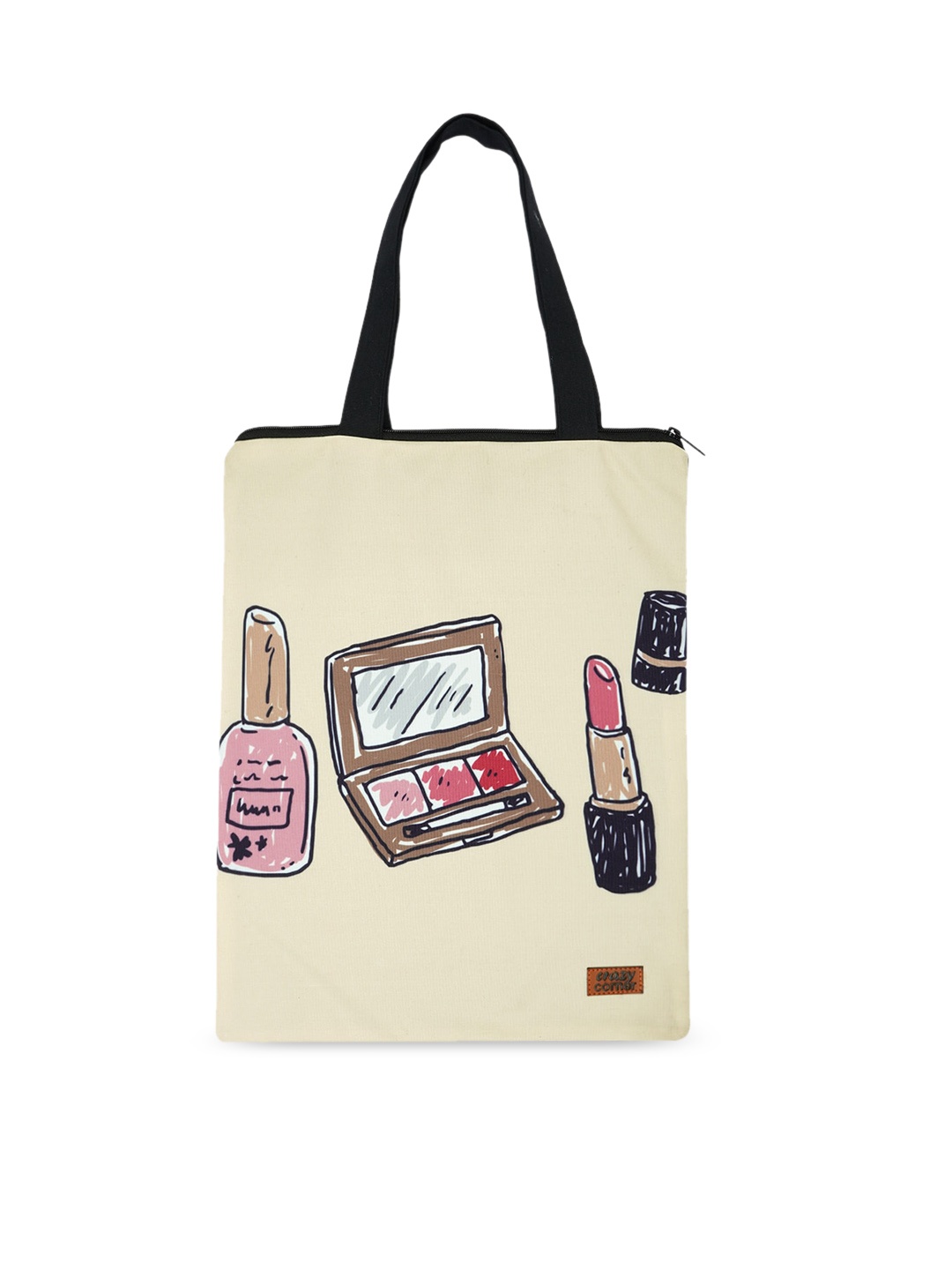 

Crazy Corner Yellow Printed Structured Handheld Bag with Applique, Cream