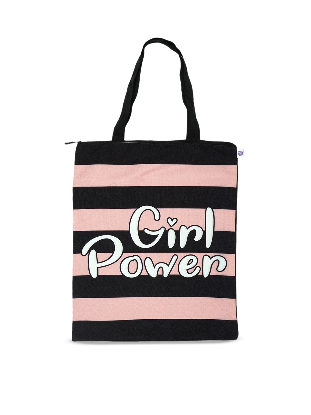 

Crazy Corner Pink Striped Structured Tote Bag with Applique